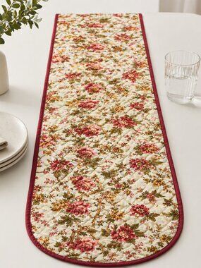 Waverly Floral Quilted Table Runner Handmade 100% Cotton Farmhouse Cottagecore D